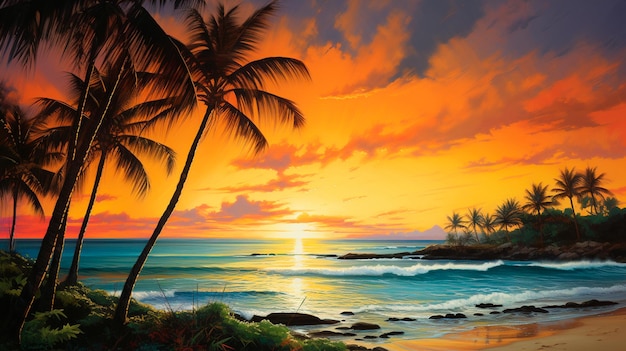 Photo sunset at tropical beach generative ai