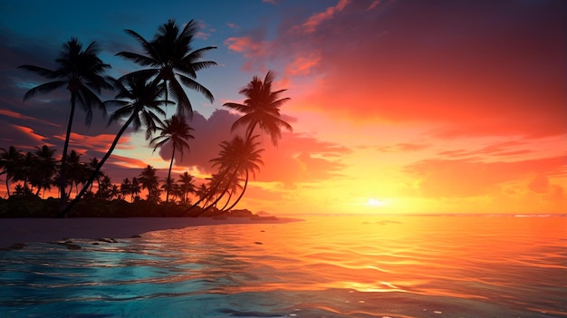 sunset on tropical beach