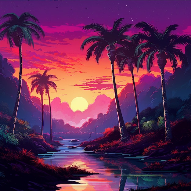 Sunset in the tropics in neon shades