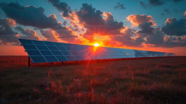 Sunset Over Vast Solar Farm