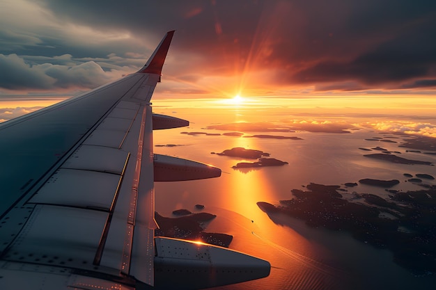 Sunset View From Airplane Wing