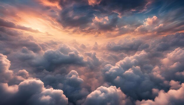 雲の上から日没の景色