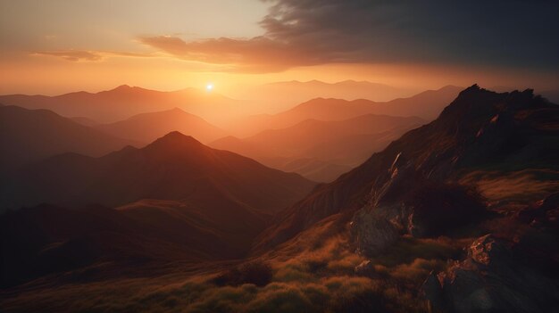 Фото Вид на закат с вершины горы