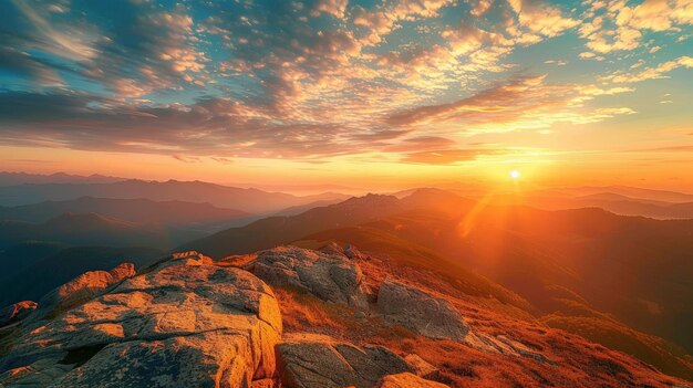 Sunset View from the Top of a Mountain