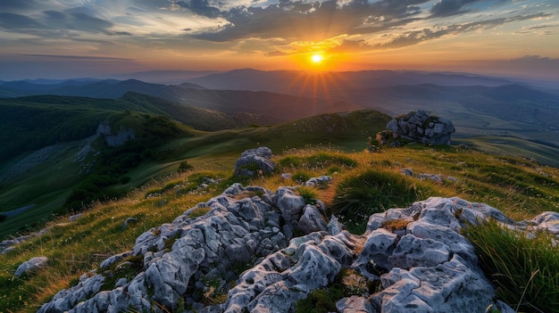 Вид на закат с вершины горы