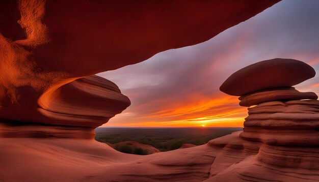 a sunset view from the top of a slot canyon