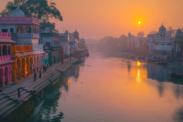 Photo sunset view of the ganges river in varanasi india