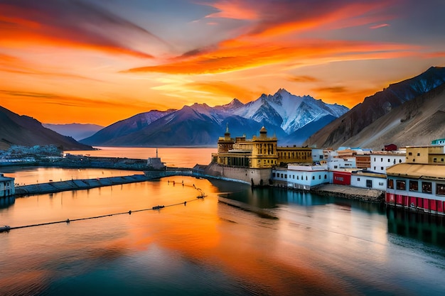 A sunset view of the golden fort in india