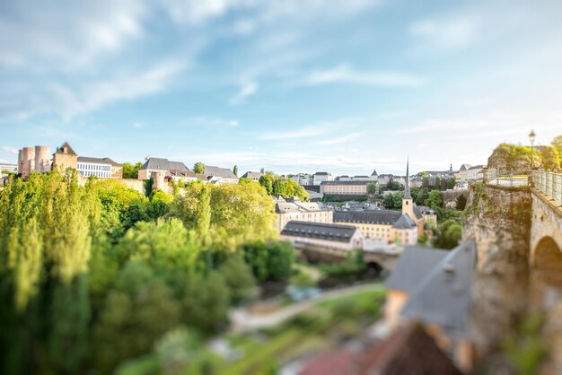 Sunset view on the Grund district in Luxembourg city