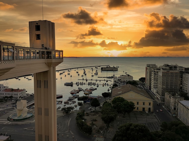 Sunset View of Lacerda Elevator Salvador Bahia Brazil.