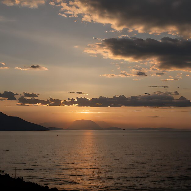 Photo a sunset view of a lake and the sun setting