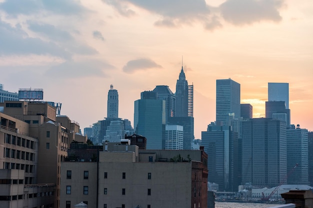 Sunset view of manhattan from bridge