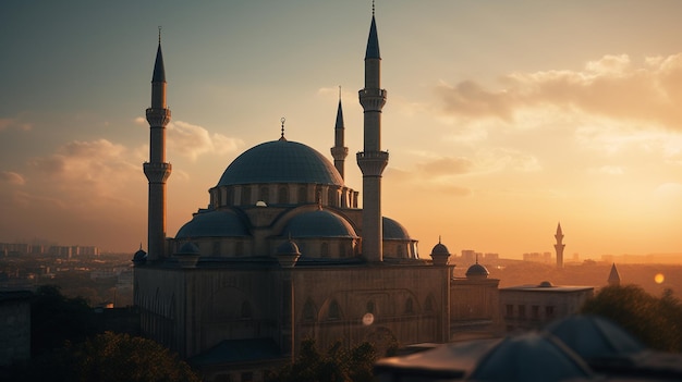 A sunset view of a mosque in istanbul