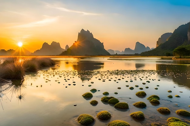 A sunset view of the mountains