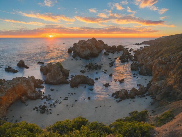 A sunset view of the pacific ocean from the cliffs of big sur