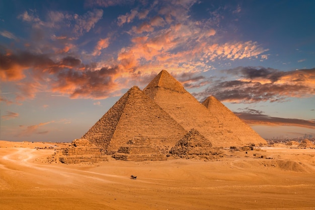 Sunset view of Pyramid complex of Giza in Cairo Egypt