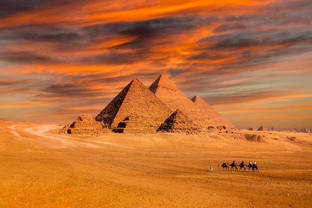 Sunset view of Pyramid complex of Giza in Cairo Egypt