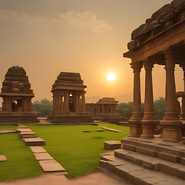 a sunset view of the ruins of the temple of the gods