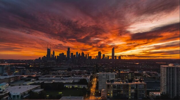 a sunset view of the skyline