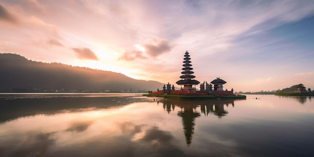 A sunset view of a temple in bali
