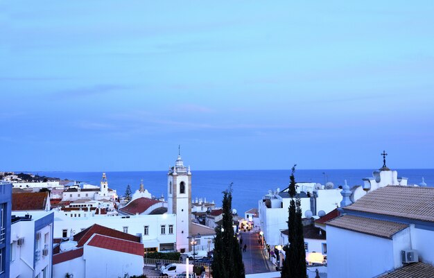 Sunset at the village of Albufeira, Algarve, Portugal