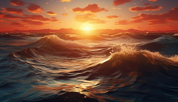 Photo sunset over water nature beauty reflected in tranquil wave generated by ai