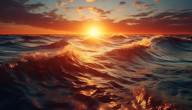 Photo sunset over the water nature beauty reflected in tranquil waves generated by ai