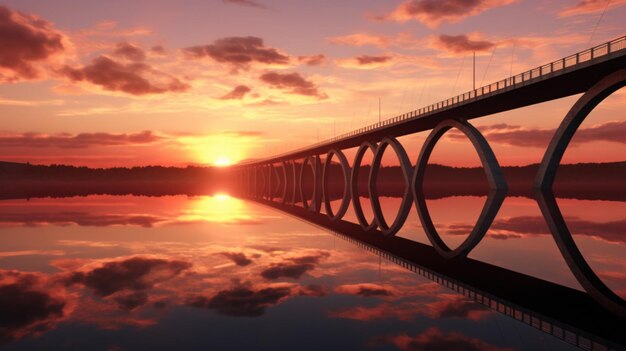 sunset over water reflecting the man made bridge a tranquil