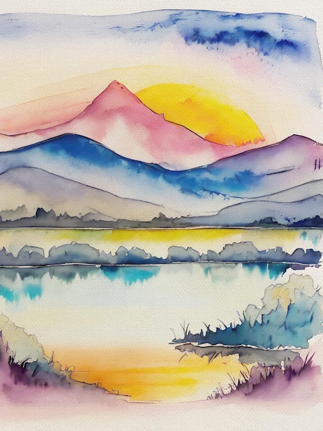 Sunset Watercolor Canvas Painting Free Abstract Art