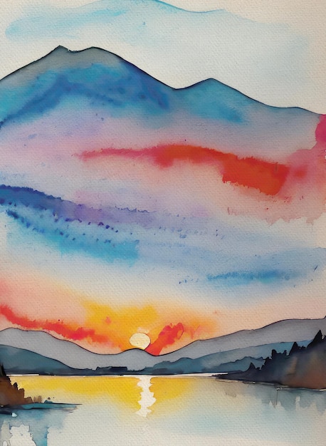 Sunset Watercolor Canvas Painting Free Abstract Art