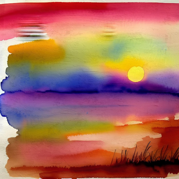 Sunset watercolor midcentury modern abstract painting contemporary background reproduction artwork