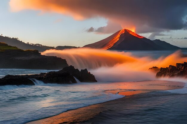 Foto un tramonto su una cascata