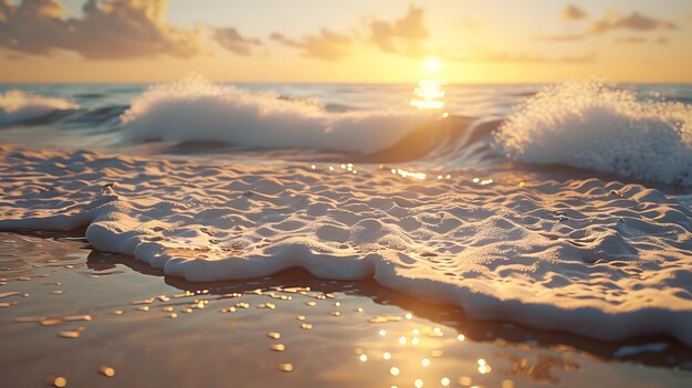 写真 サンディビーチの泡で夕暮れの波 ジェネレーティブ・アイ
