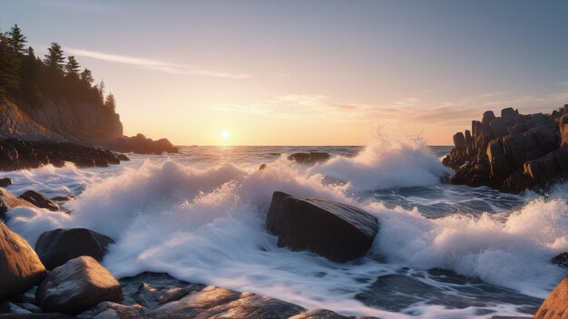 Photo sunset waves