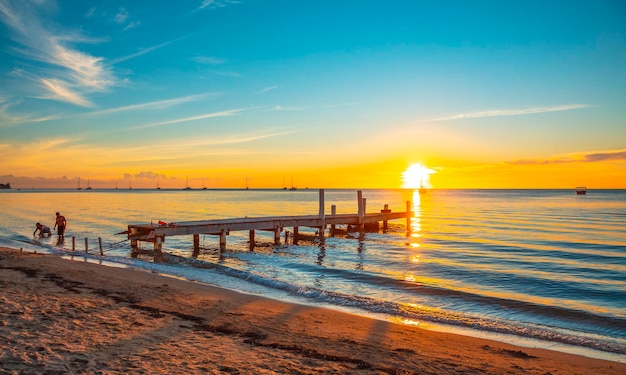 Sunset of West End beach on Roatan Island Honduras