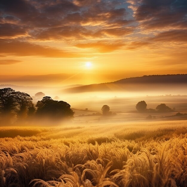 sunset over wheat field