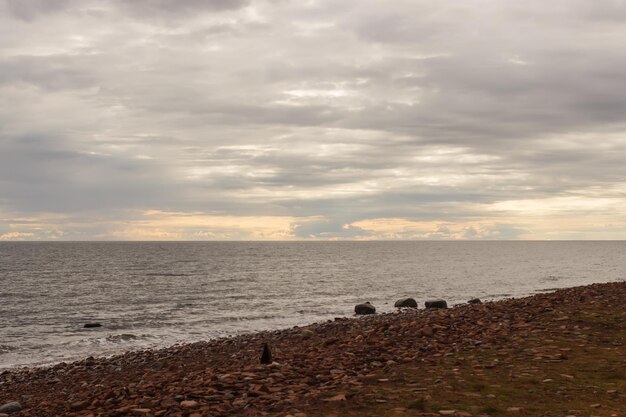 Sunset on the White Sea coast near Cape Ship Amethyst coast