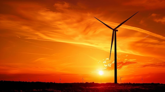 Sunset over a wind turbine farm