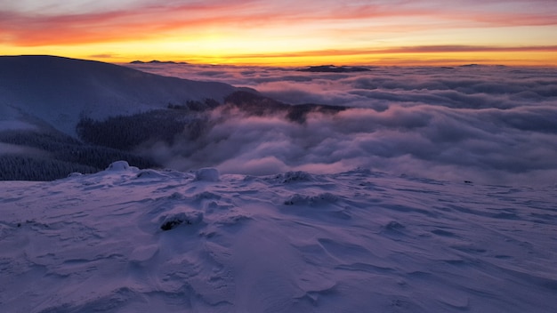 Sunset during the winter in Carpathians