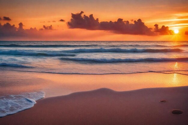 Photo a sunset with a beach and a sand dune in the foreground