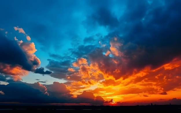 A sunset with a blue sky and clouds