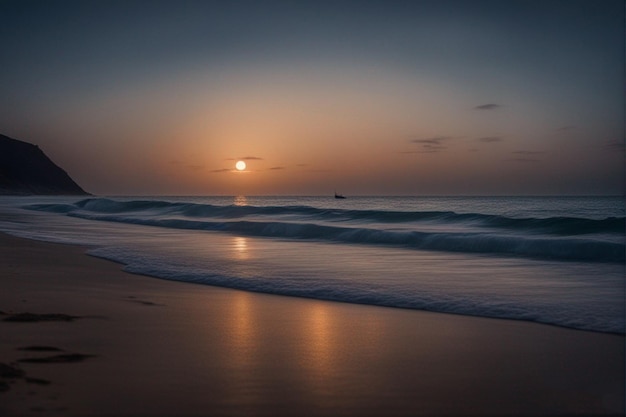 Foto un tramonto con una barca in acqua e una barca in acqua.