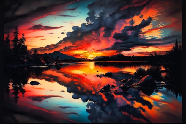 Sunset with clouds in the sky Generative AI