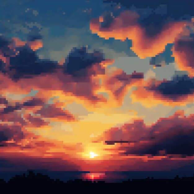 a sunset with clouds and the sun setting over the ocean