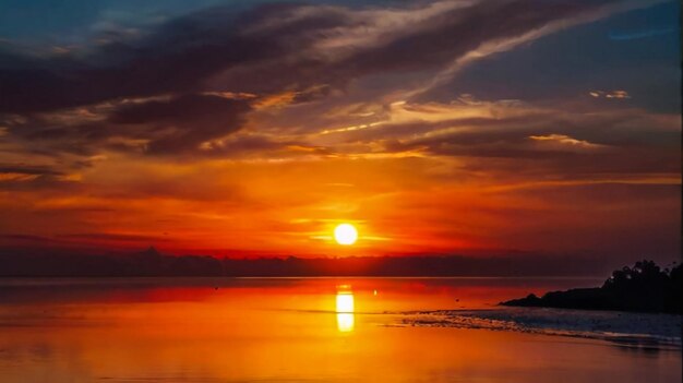 Photo a sunset with clouds and a sunset in the background