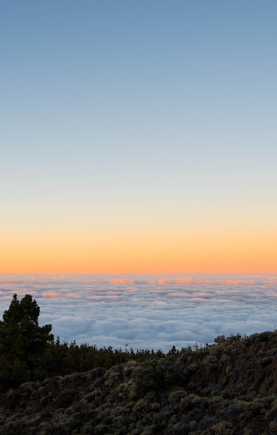 Sunset with dense low clouds in the nature