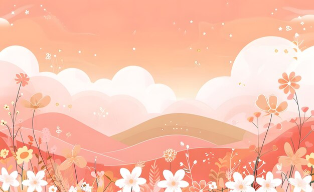 Photo a sunset with flowers and clouds in the background