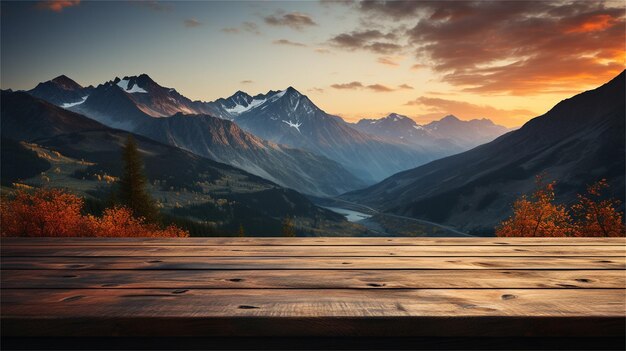 Photo a sunset with a mountain range in the background.