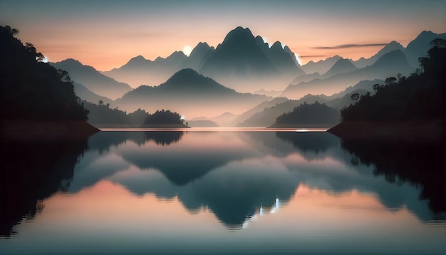 Photo a sunset with mountains and clouds in the background