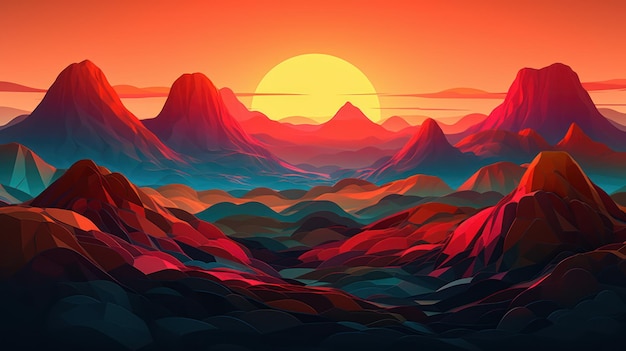 A sunset with mountains and a sunset